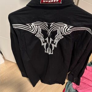 Black PBR Shirt with White Bull Skull Embroidery